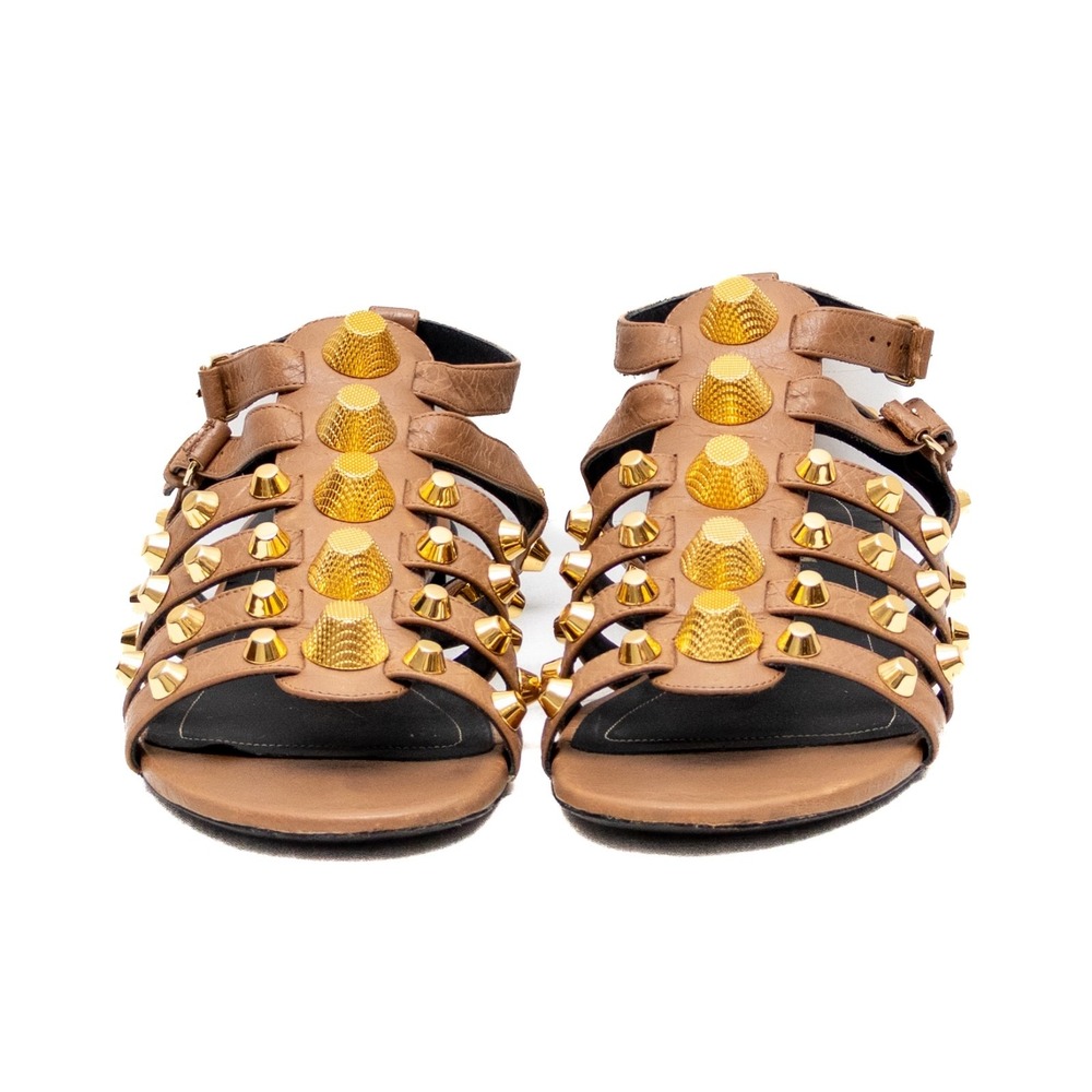 Balenciaga Women's Gladiator Sandals – Brown Leather  Gold Studs –Sz EU 40/US 10 - Picture 4 of 12